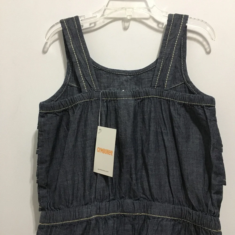 🆕 Gymboree Denim Sleeveless Romper Floral Ladybug Embroidery